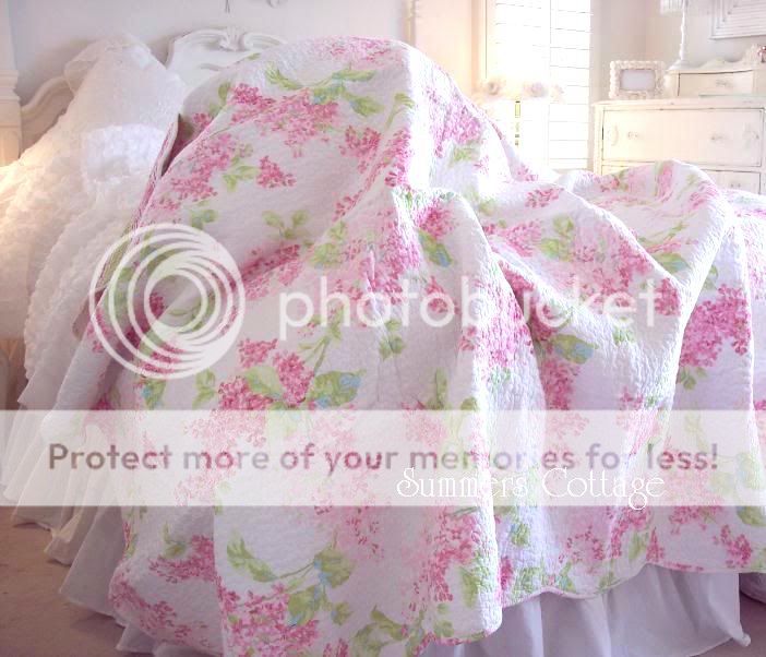 SHABBY ROMANTIC HOME COTTAGE CHIC PINK LILAC LILACS KING QUILT