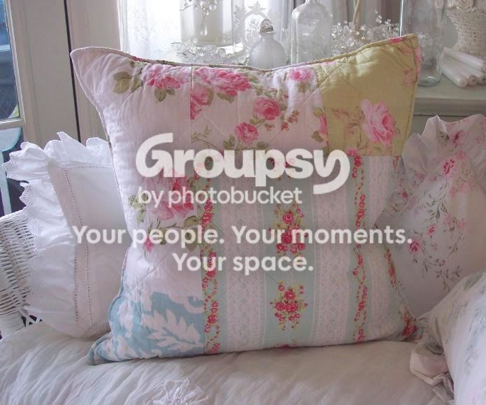Beach House Aqua Blue Pink Roses Patchwork Pillow